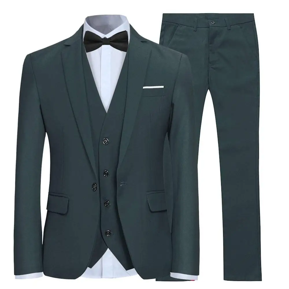 Мужские костюмы Slim Fit, 3 предмета, деловой мужской костюм, мужские костюмы, пиджак на одной пуговице, пиджак, жилет и брюки - Цвет: Зеленый