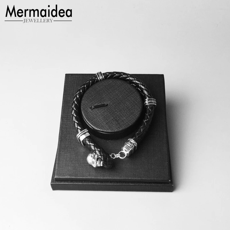 Bracelet Woven Leather Wrap Skull with Toggle Crap 2020 New silver plated Fashion Jewelry Punk Gift for Men Boy Women Girls | Украшения и