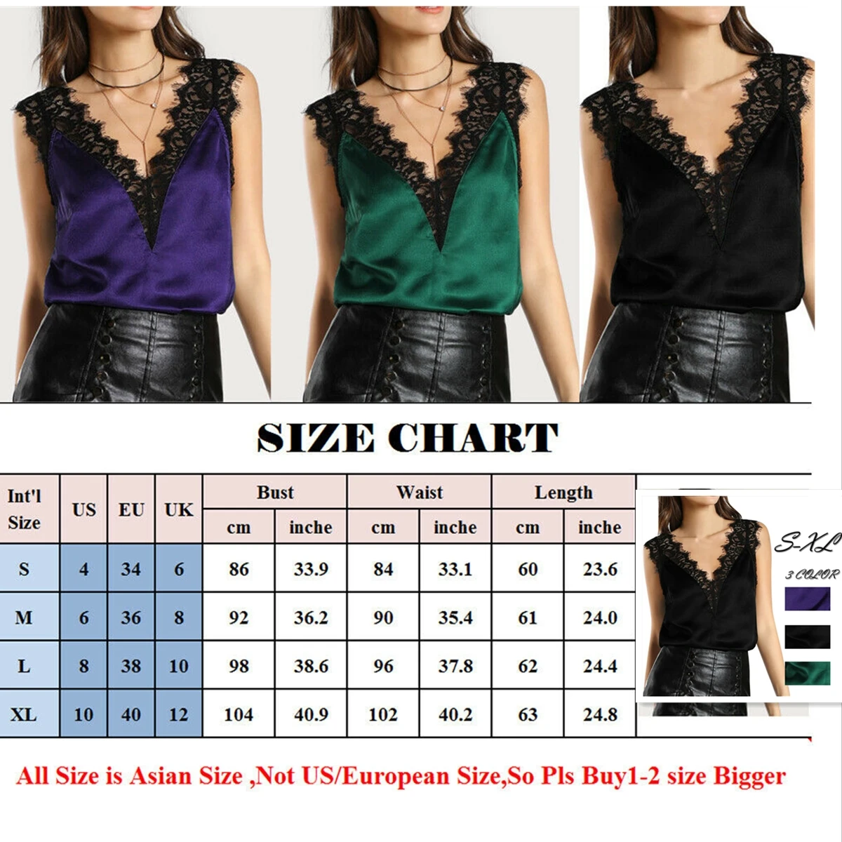 New Fashion Women's Casual Lace Patchwork Strappy Tank Tops Sleeveless V-Neck Party Black Cami Camisole Vest | Женская одежда