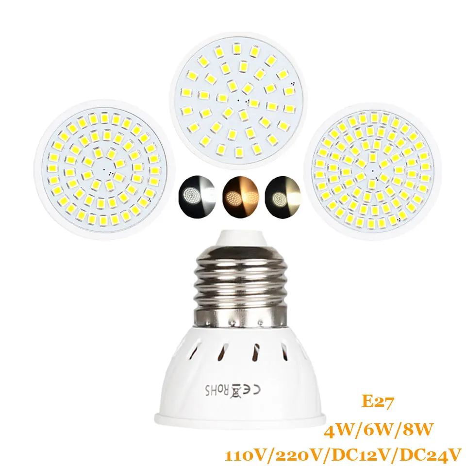Светодиодная лампа E27 220 В SMD 2835 ампула Светодиодный точечный светильник 110 12 24
