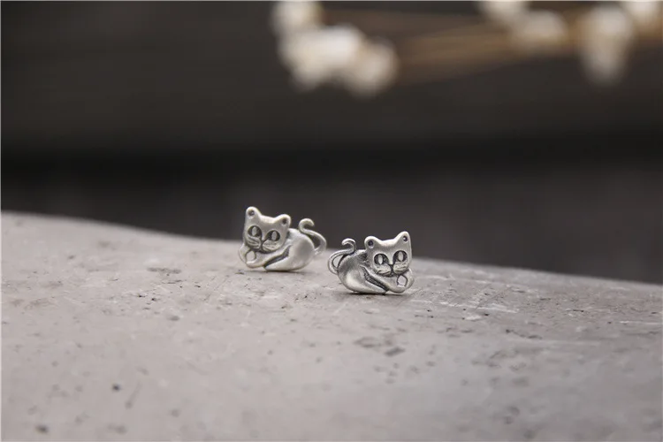 GLSEEVO 925 Sterling Silver Cute Cat Stud Earrings For Woman Girls Daughter Jewelry Boucle D'Oreille Fantaisie GE0115 | Украшения и