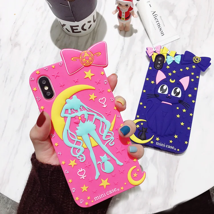 For iphone X Cute Cartoon CERBERUS Lovely Sakura Silicone cove iPhone 8 8plus 6 6S 6Splus 7 7plus sailor moon girls case |