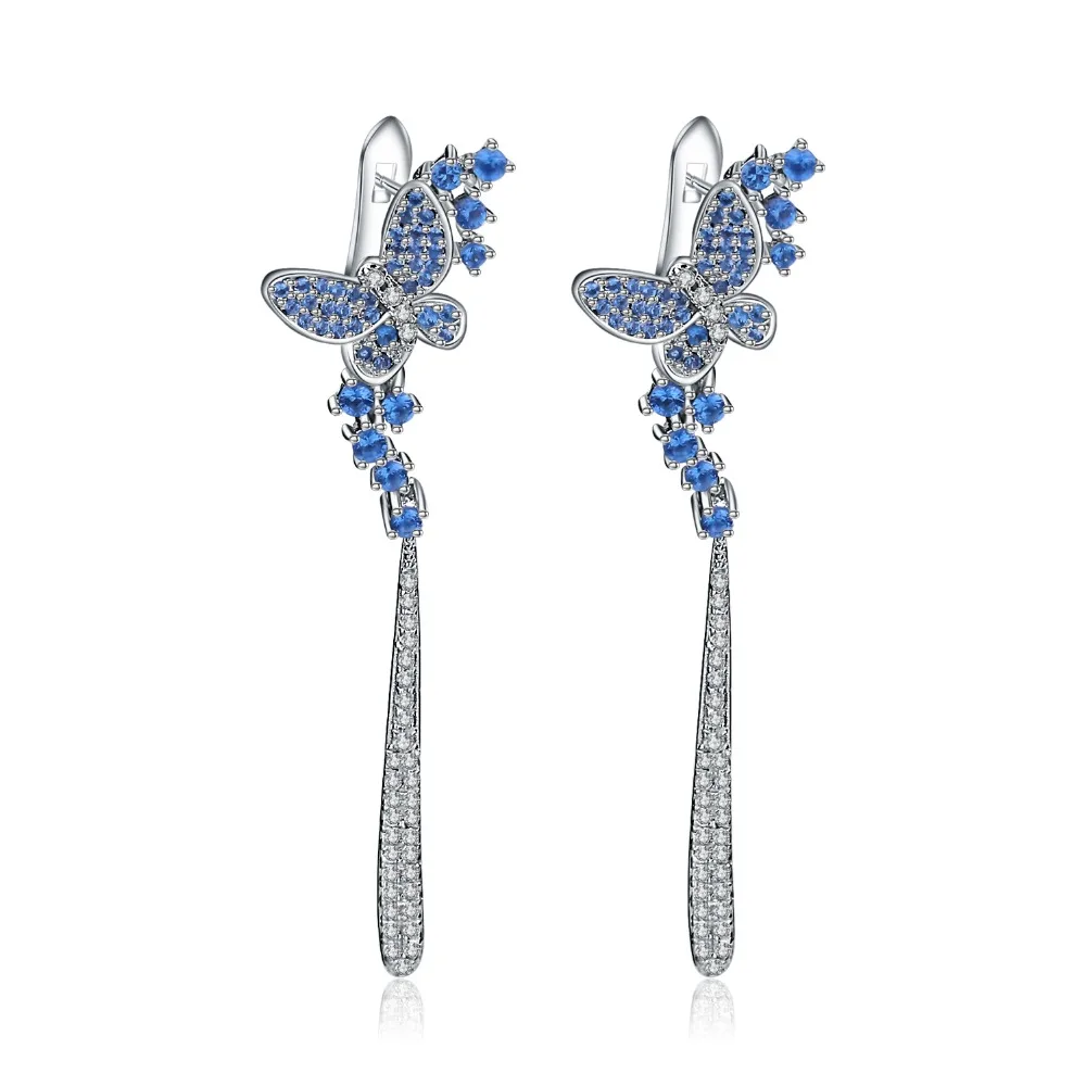 GEM'S BALLET Nano Blue Butterfly Long Drop Earrings 925 Sterling Sliver Vintage Romantic For Women Gift Party Jewelry | Украшения и