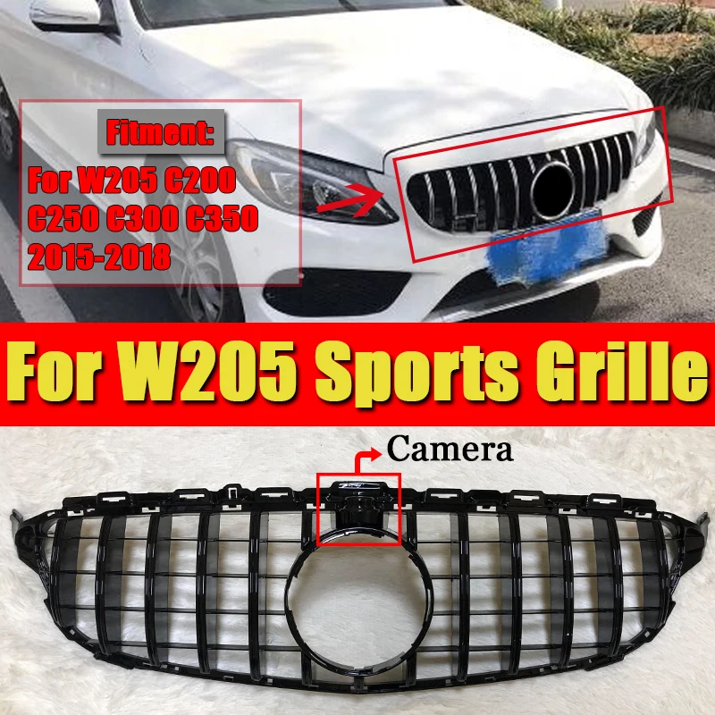 GTS стиль решетка гриль W205 C205 C Класс модели с 360 камера ABS черный W205 спортивный Передняя решетка решетки без знака