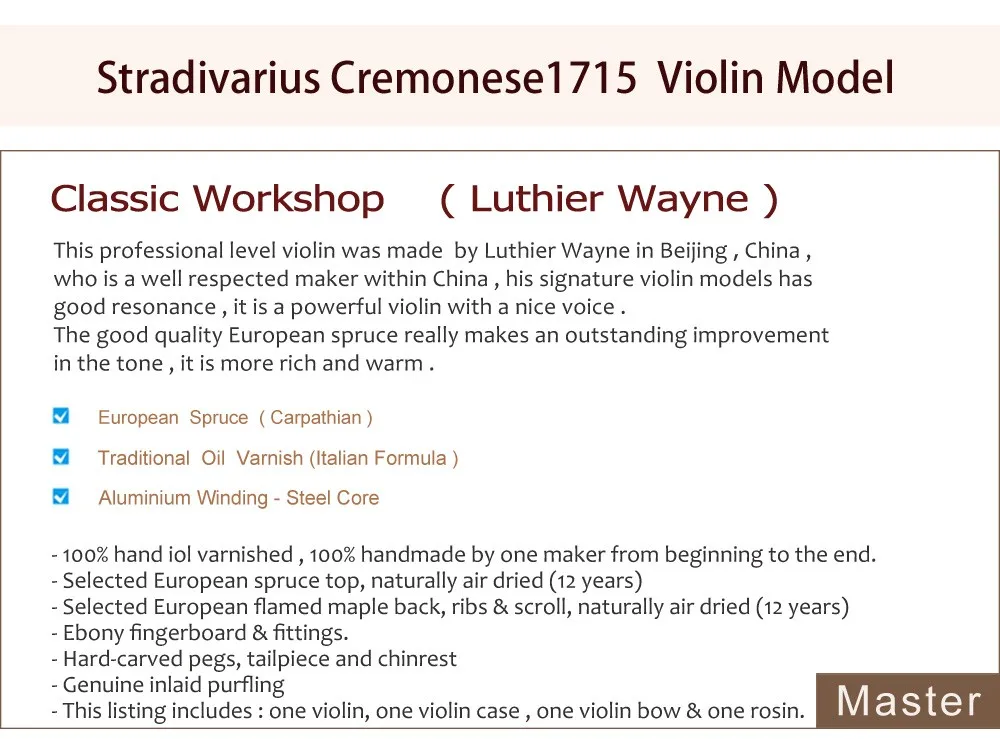 Античный стиль ручной работы Лаки, № 3514, мощный звук, Stradivarius 1715 Cremonese в Копировать Высшая категория 4/4 скрипки, европейская ель