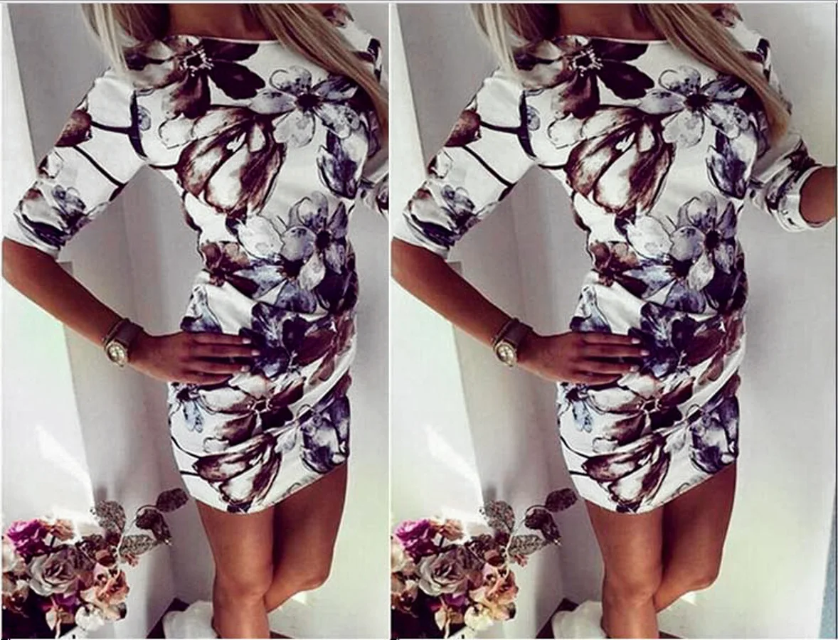 Облегающее женское платье с круглым вырезом и рукавом до локтя повседневное