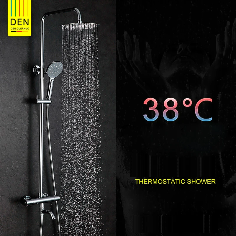 

Bathroom Brass Chrome Wall Mounted Intelligent Thermostatic Shower Set SUS304 stainless steel 25cm*25cm 10'' Round Shower Head