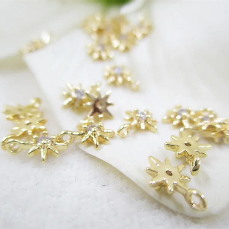 10 шт. латунные подвески в виде шестиконечной звезды с инкрустированным цирконием