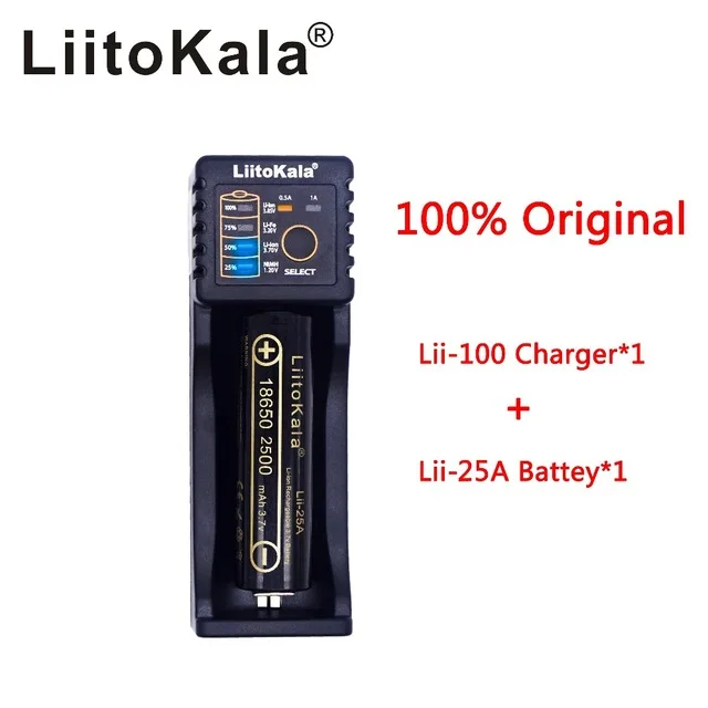 LiitoKala Lii 100 зарядное устройство + HongKong 25A 18650 2500 мАч аккумуляторная батарея для