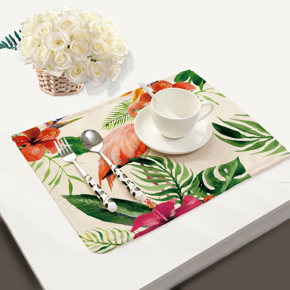 Miracille 2/4/6pieces Set Linen Tropical Flamingo Pattern Placemat Home Decorative Table mat kitchen table mats Napkin | Дом и сад