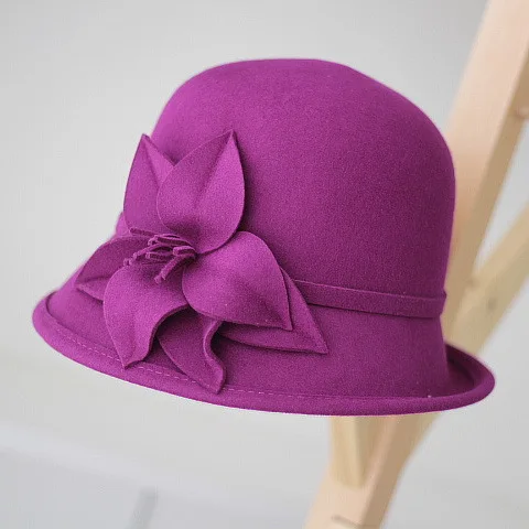 Rose Red QPALCR зимние шерстяные шляпы Fedora для женщин благородные элегантные колпачки в цветочном стиле для девочек Модные Винтажные фетровые шляпы Формальные женские шляпы - Цвет: Rose Red
