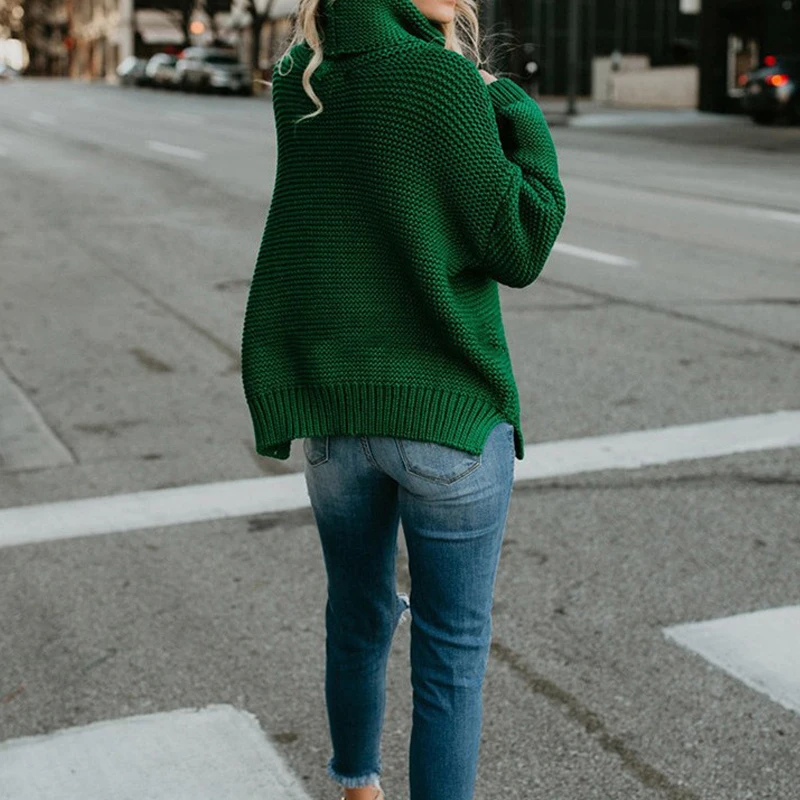 Женский зимний теплый плотный свитер вязаный свободный водолазка 6 цветов в