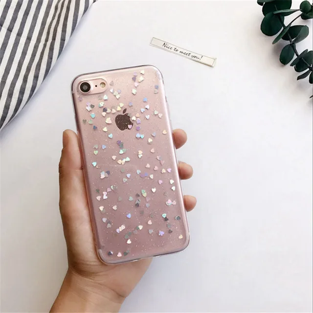 Милый чехол с блестками для iPhone 11 XS Max X, глянцевый эпоксидный чехол со звездами и сердечками для iPhone 6, 6s, 7, 8 Plus, прозрачный мягкий чехол - Цвет: B