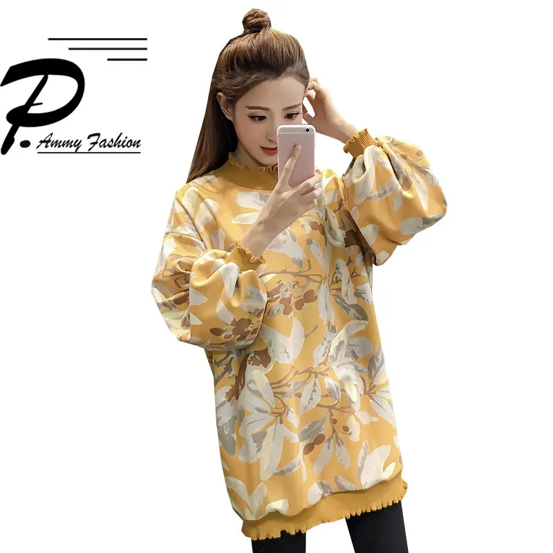 2017 тренд плюс размер замшевая Толстовка Зимняя водолазка с рукавом-фонариком