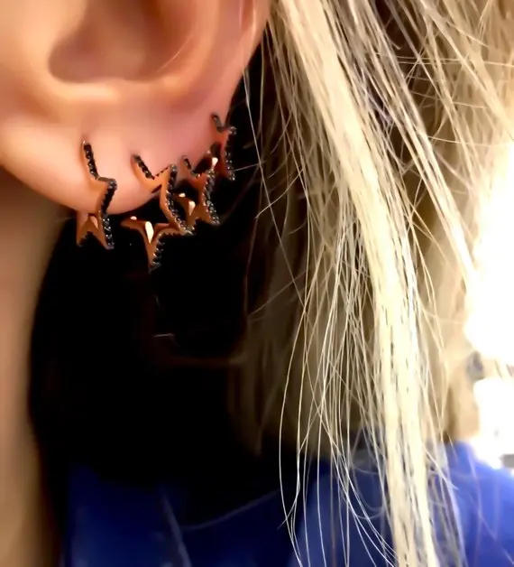 star shape stud micro pave black cz earring 2019 new arrive top quality wholesale elegance lovely girl christmas gift | Украшения и