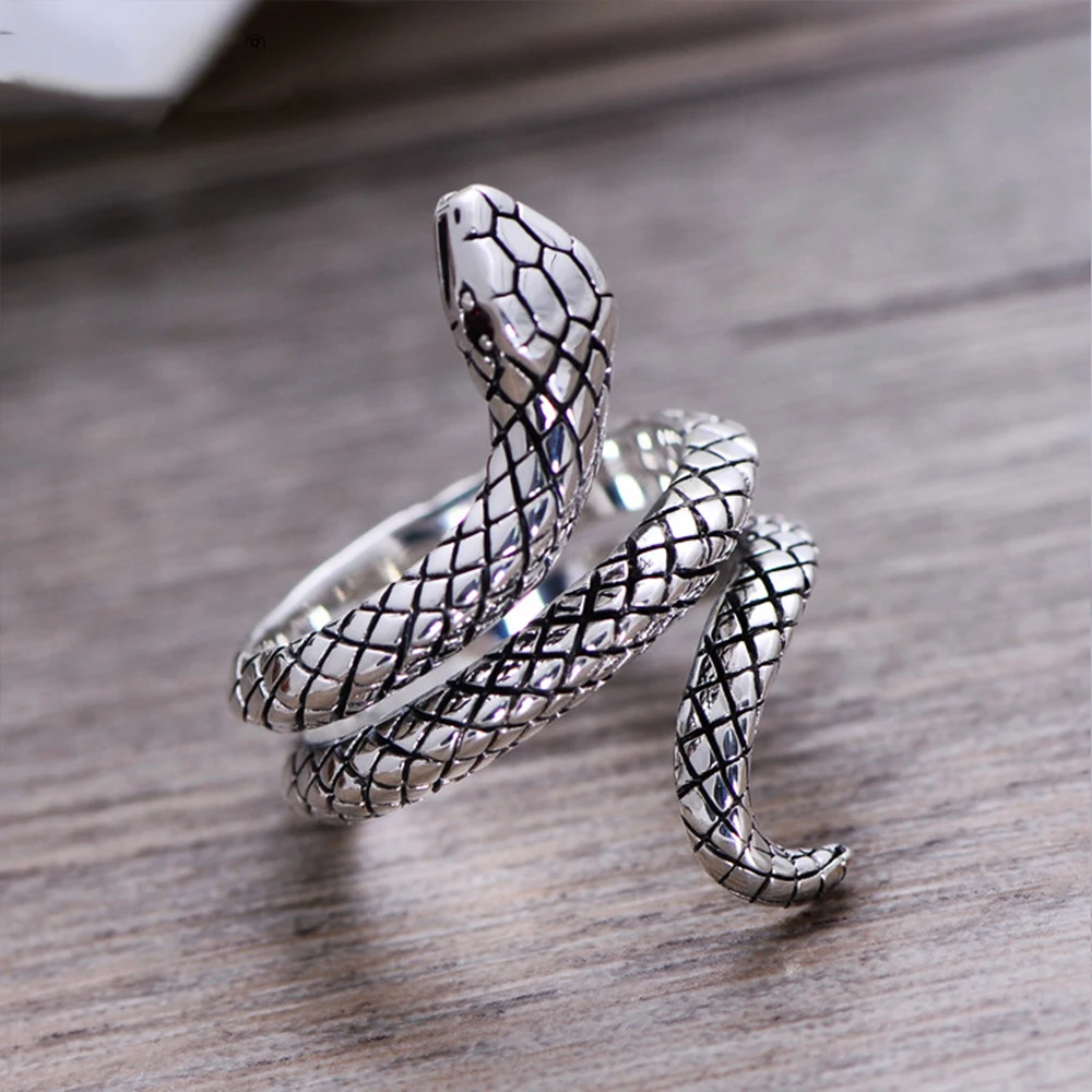 MetJakt Панк ювелирные изделия кольца в виде змейки твердое кольцо из стерлингового