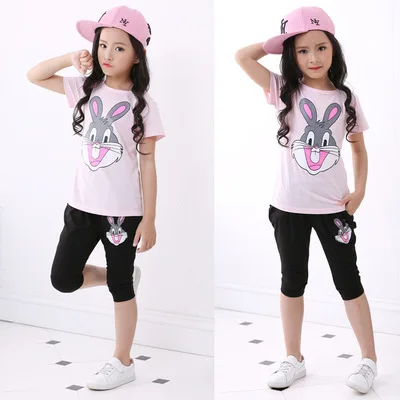 Детские комплекты одежды новый спортивный костюм для девочек хлопковая летняя