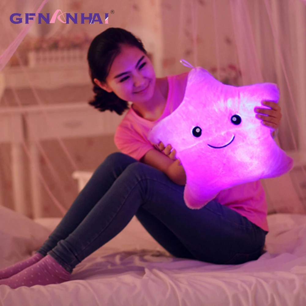 Kawaii Звезда Подушка Плюшевые игрушки Симпатичные светлые мягкие светодиодный