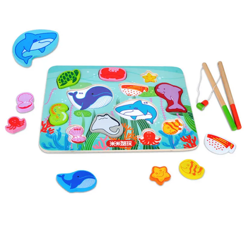 Baby Kids Magnetic Fishing Game + 3D Jigsaw Puzzle Board Montessori Wooden Educational Toys Wood Creative | Игрушки и хобби