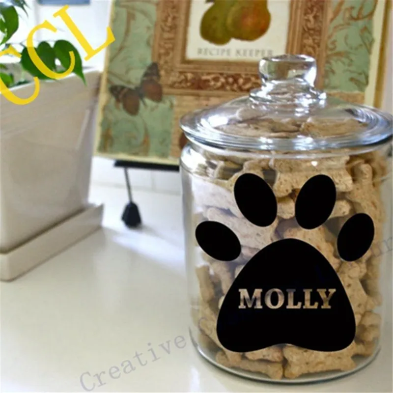 Персонализированная виниловая наклейка с именем собаки на лапу для контейнера