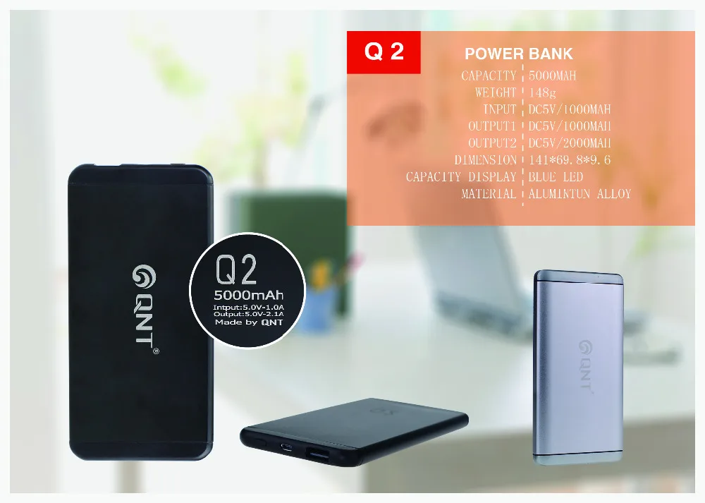 QNT Q2 Power Bank 4000/5000 мАч Алюминиевый Сплав Полимер Портативное Зарядное Устройство