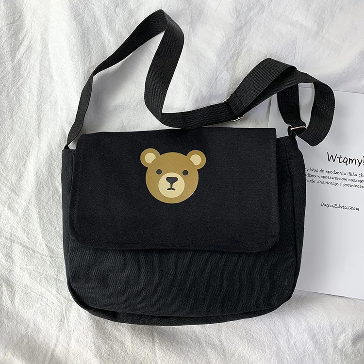 Женские холщовые сумки с мультипликационным медведем летние мягкие простые на