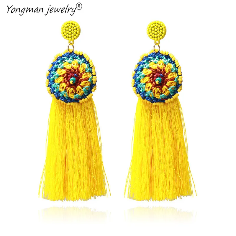 YONGMAN ювелирные изделия Новая мода Boho Этническая бахрома серьги шарики смолы