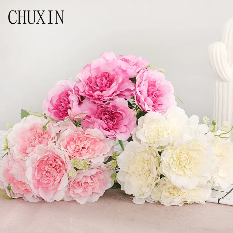 Diy handmade home decoration simulation 5 head camellia wedding road guide layout props peony fake flowers Valentine's Day gift | Дом и