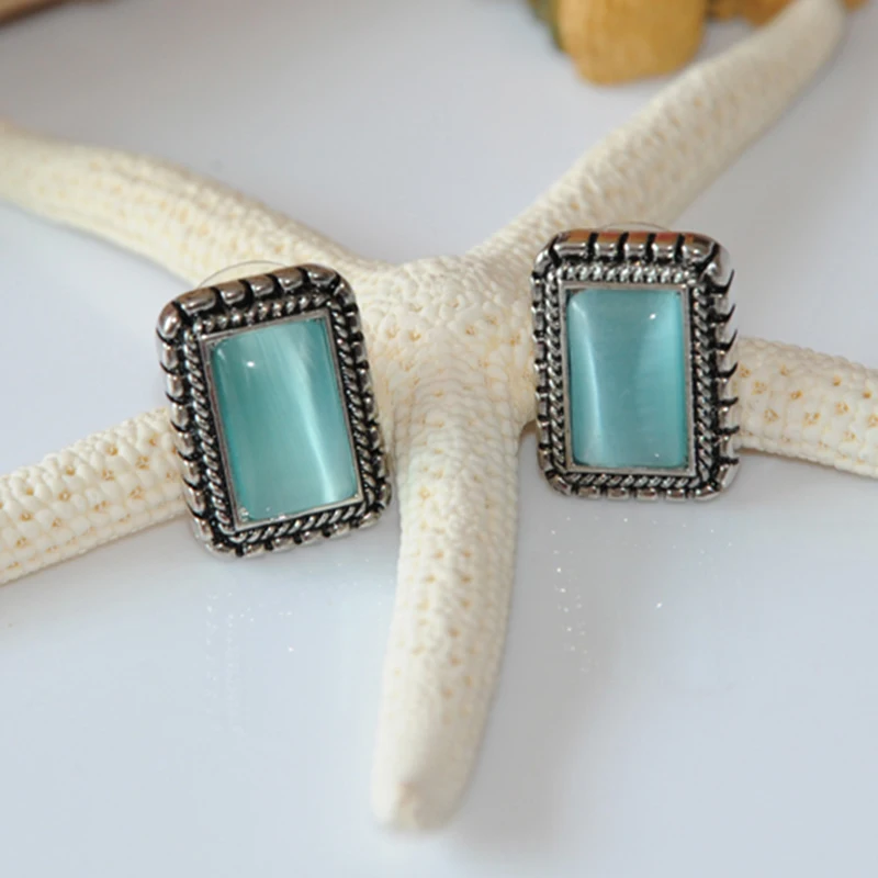E195 vintage fashion elegant Green eye earrings female for women silver earring Free shipping | Украшения и аксессуары