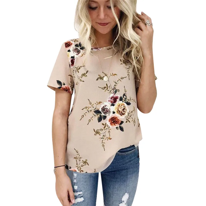 2018 Лето Boho Туника Топы Для женщин повседневные цветочные рубашки Femme короткий