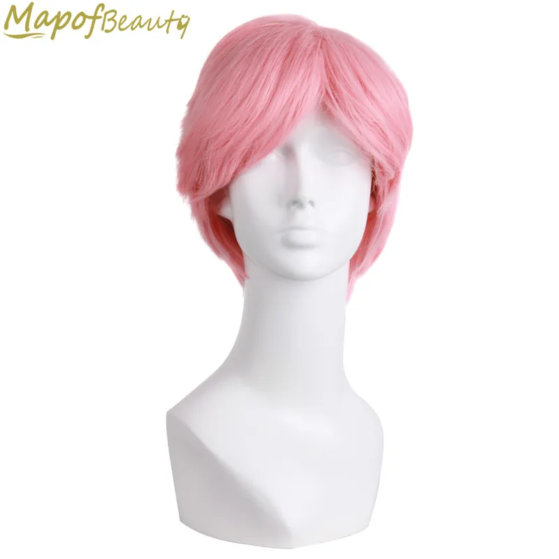 MapofBeauty 10 &quotкороткий волнистый парик для косплея мужской розовый синий белый