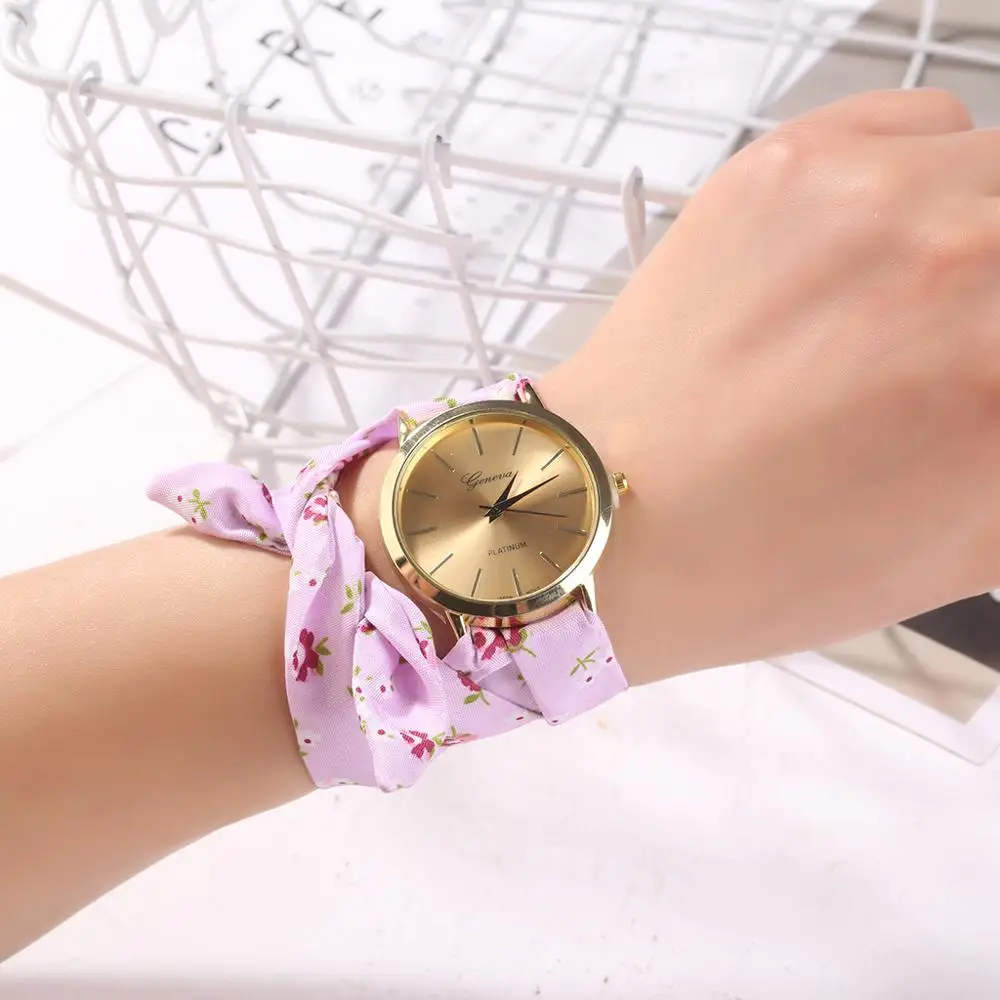 Наручные часы с цветами для женщин высококачественные тканевые ремешком девушек