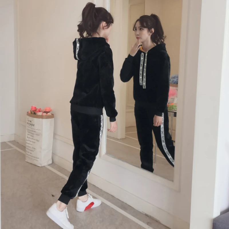 Voobuyla Winter Sport Suit Women Tracksuits Hooded Pullover Top Shirts Running Set Jogging Suits Sweat Pants 2pcs Sportswear XXL | Спорт и