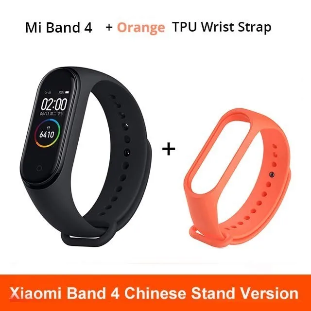 Xiaomi mi-браслет 4 смарт-браслет 3 AMOLED цветной экран mi Band 4 пульсометр фитнес 50 атм водонепроницаемый смарт-браслет 135 мАч - Цвет: Add Orange Strap