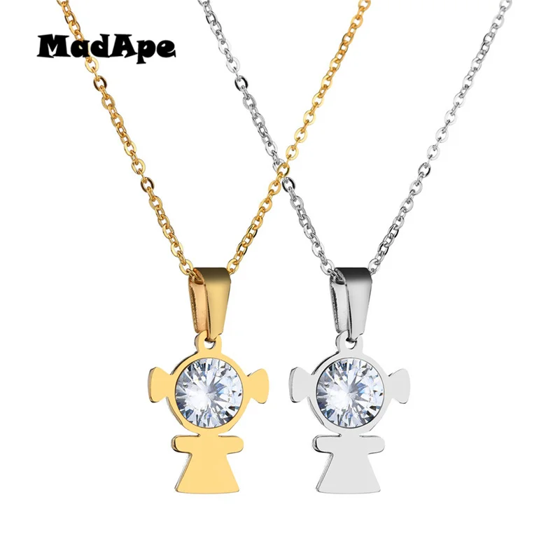 MadApe 2019 Fashion Zircon Family Pendants Necklace Stainless Steel Jewelry Girl Best Friend For Parent Mama Dad Gift | Украшения и