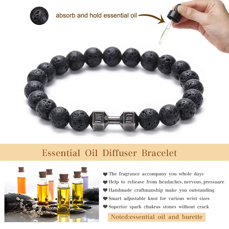 7 цветов штанга гантели матовый черный Лава камень браслет Howlite Mala тигровый глаз