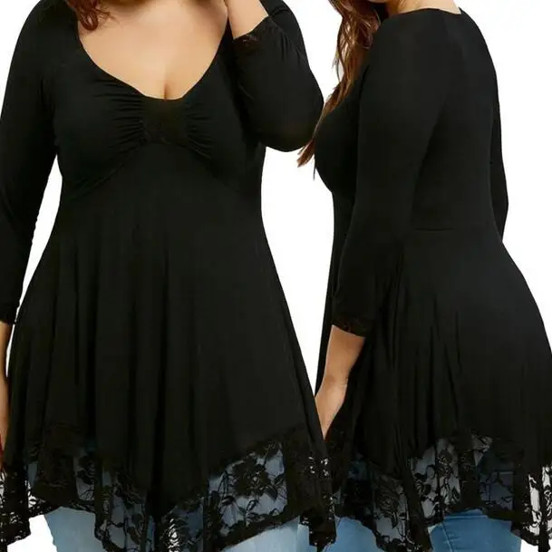 Кружевная туника размера плюс 5XL с глубоким v образным вырезом женская одежда