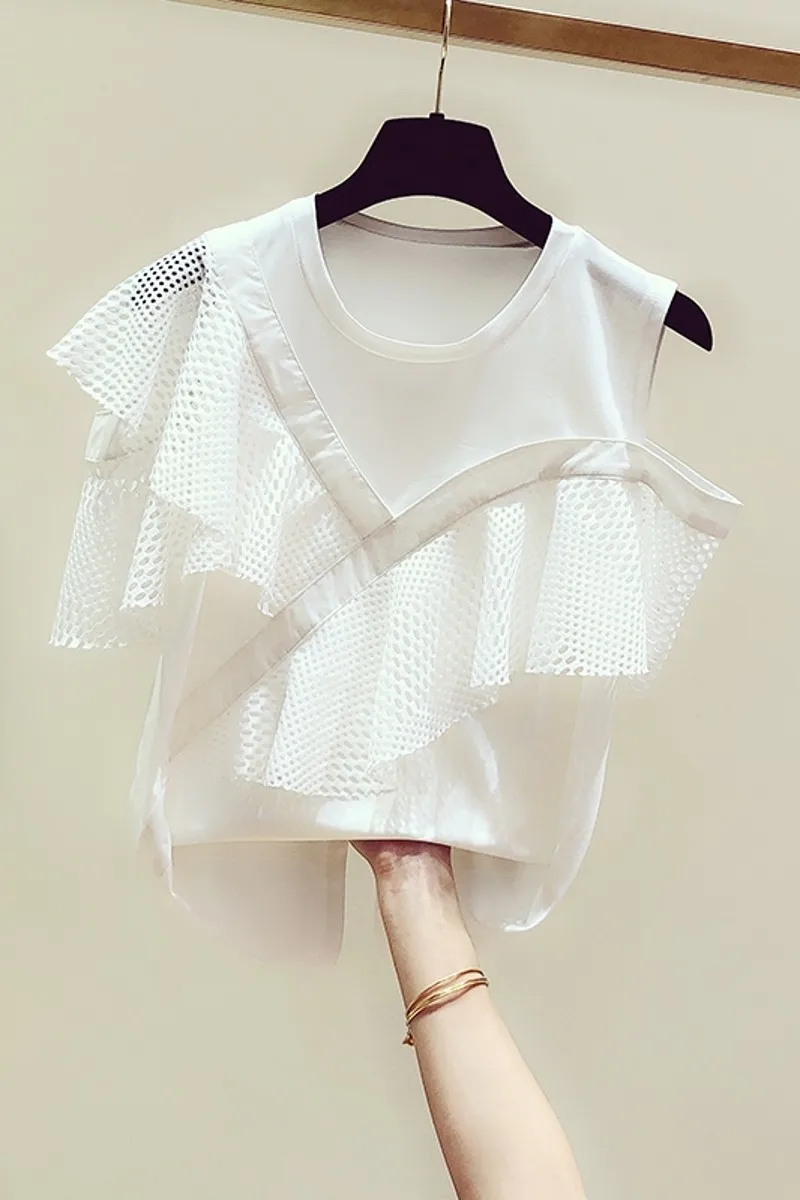 Женские летние белые блузы новинка 2019 Корейская темпераментная Сетчатая