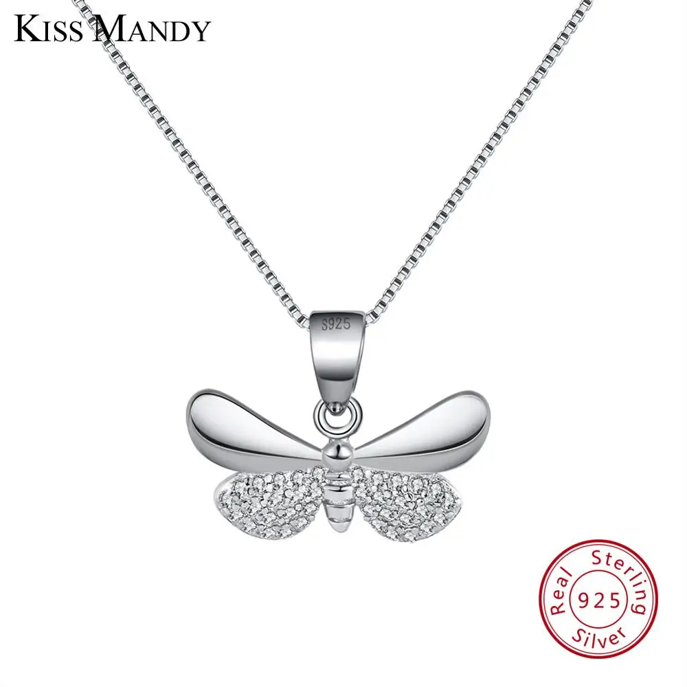 Silver KISS MANDY Real 925 пробы серебряные женские ожерелья серебро золото-Цвет Бабочка Форма AAA циркон мода кулон ювелирные изделия KSN89 - Окраска металла: Silver