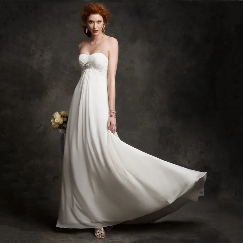 Шифон Этаж Длина Бисероплетение Милая Длинные Империя Свадебное Платье Корсет