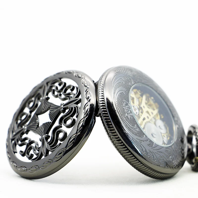 Traditional Chinese Chinese Knotting Mechanical Pocket Watch Black Retro Steampunk Chain Necklace Pendant Accessories Clock Gift