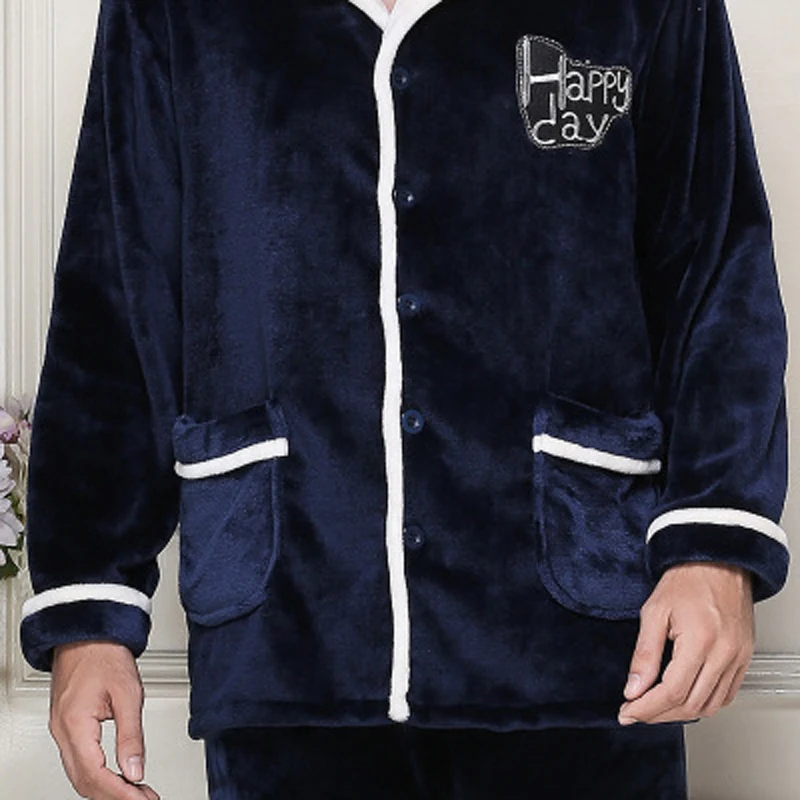 Autumn Winter Keep Warm Thick Coral Fleece Men Pajamas Sets of Sleep Tops & Bottoms Flannel Sleepwear Thermal Nightclothes