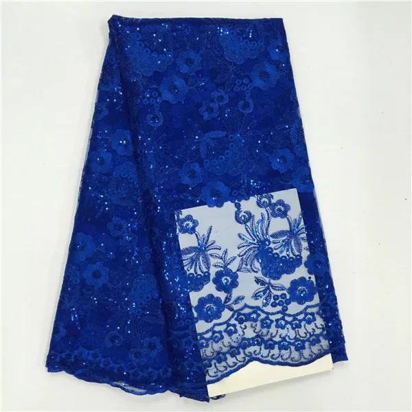 Африканский тюль кружевная ткань с блестками Королевский синий/желтый/Fushia/белый