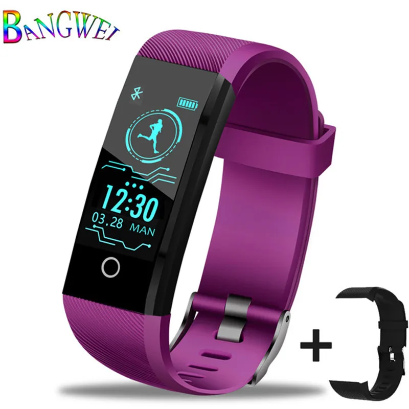 purpleBAND BANGWEI смарт-браслет, трекер сердечного ритма, кровяное давление, кислород, фитнес wrisband IP68, водонепроницаемые Смарт-часы для мужчин wo - Цвет: purpleBAND