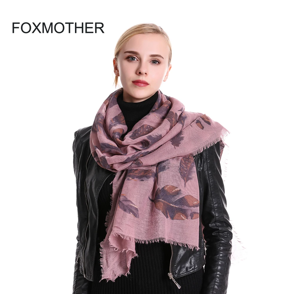 Шарфы FOXMOTHER 2018 новый бренд блестящие модные розовые синие с перьями Пашмина