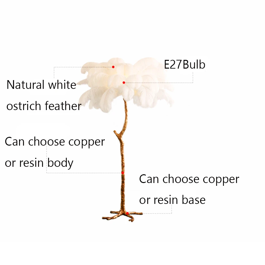 Nordic Ostrich Feather Living Room Floor Lamp Stand Bedroom Modern Interior Lighting Decorative Lights Standing Lamps | Лампы и