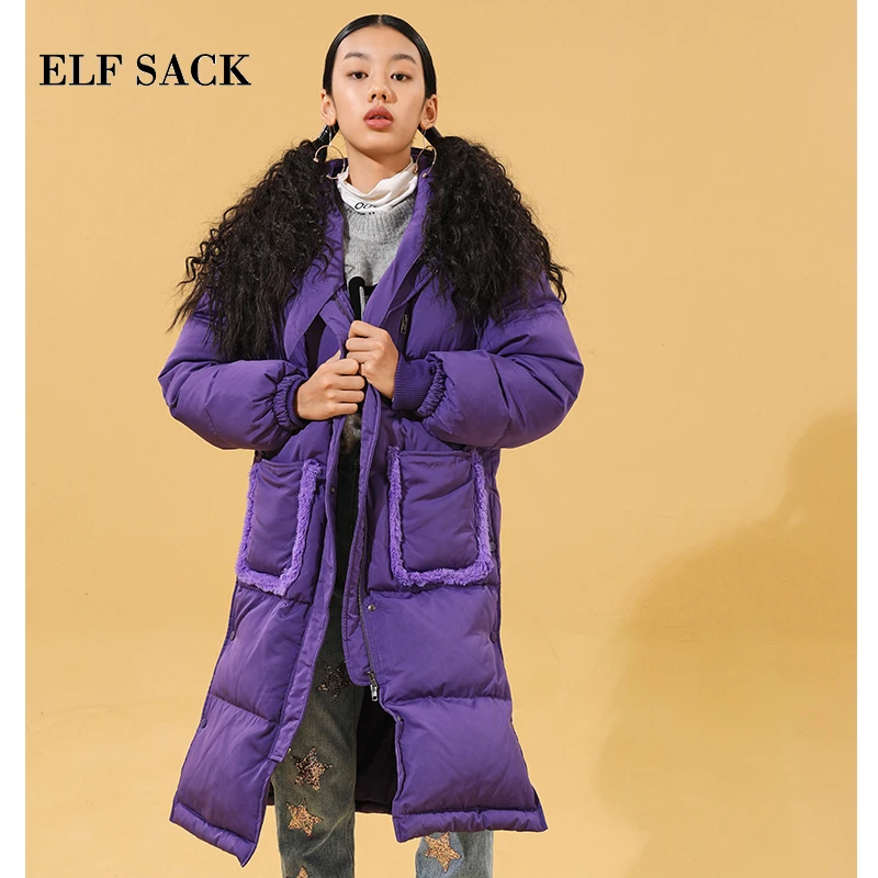 ELFSACK, новинка, женский пуховик, 90% белый утиный пух, полная молния, женские толстые куртки, повседневные Фиолетовые женские пальто для зимы