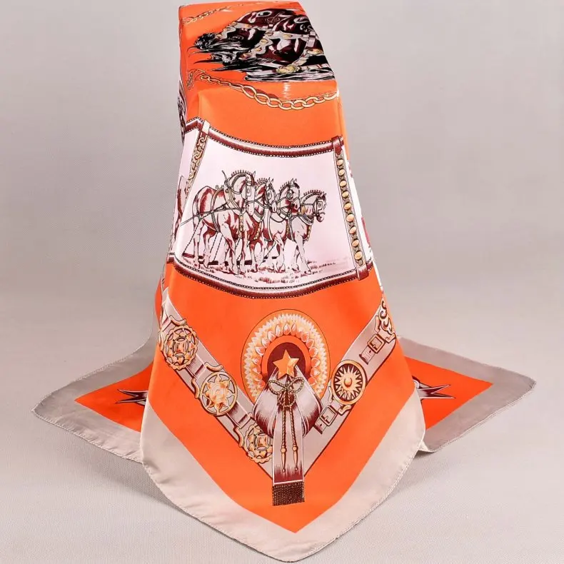 Шелковый шарф для женщин с принтом платок атласный квадратный хиджаб шарфы