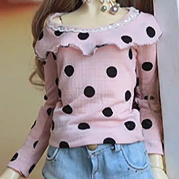 Lace top Одежда для куклы Cateleya Bjd розовый черный пятнистый кружевной топ+ джинсовые шорты+ черные кружевные носки или синие и белые полосатые носки - Цвет: Lace top