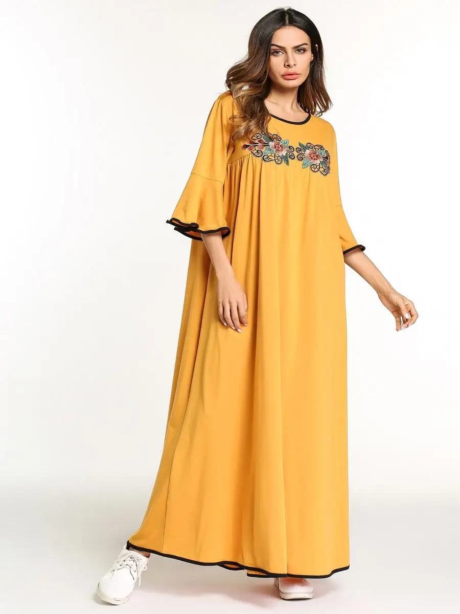 Мусульманское женское длинное платье с вышивкой повседневное свободное